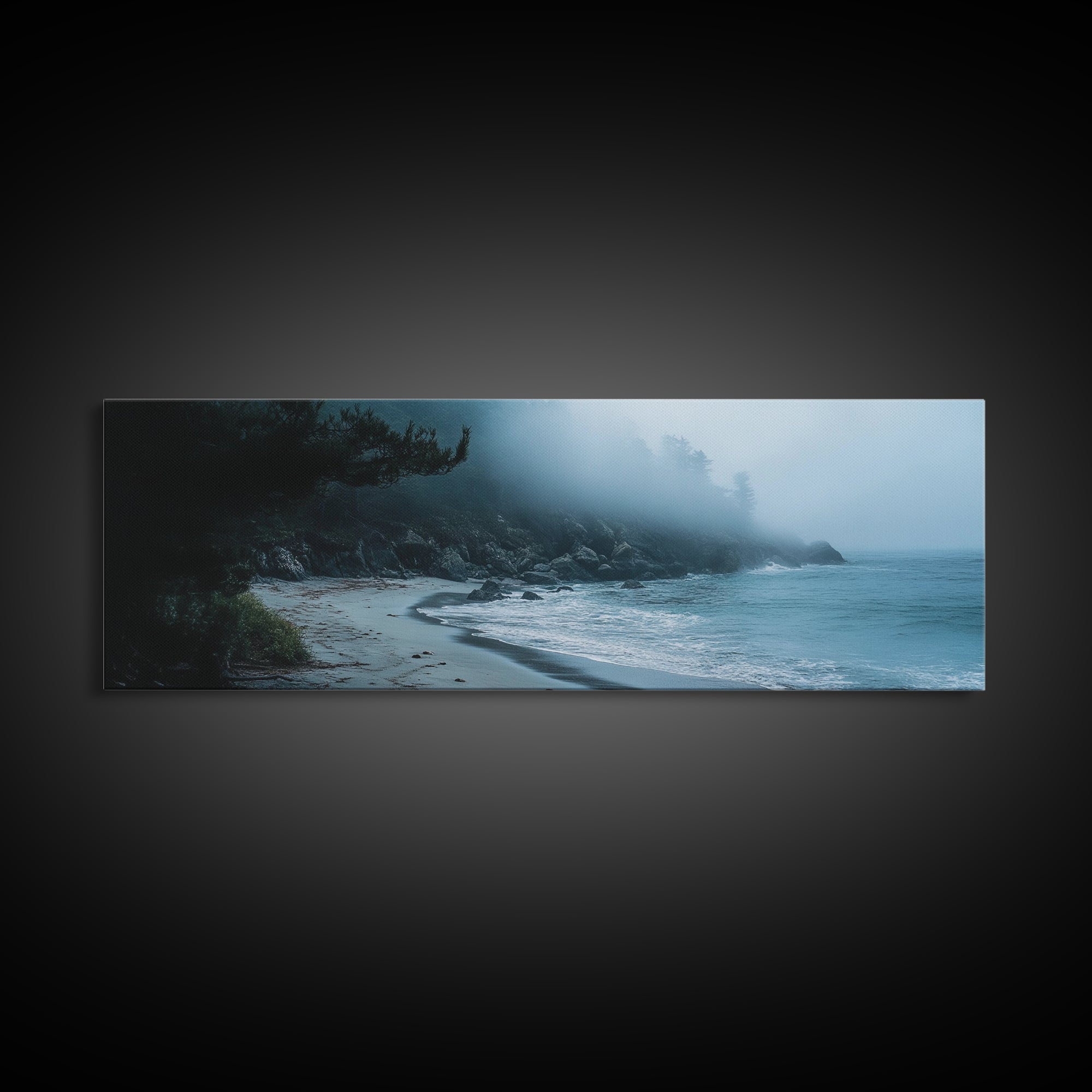 Foggy Beach Framed Canvas Print Moody Coastal Wall Art, Ocean Mist Seascape, Minimalist Nature Print, Tranquil Living Room Decor