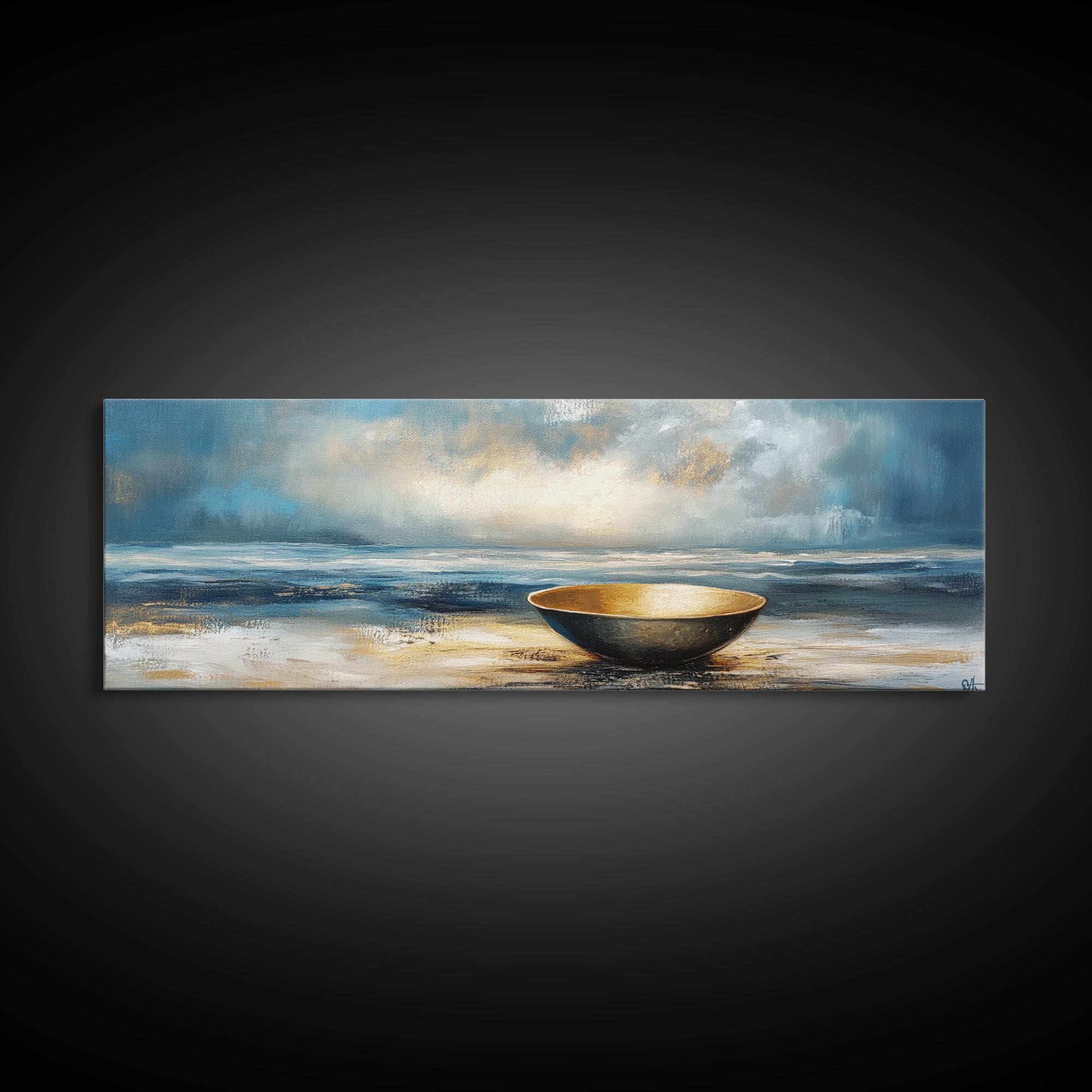 Ocean Bowl Framed Canvas Print, Coastal Zen Wall Art, Beach Minimalist Home Decor, Tranquil Seascape Art, Modern Nautical Wall Decor