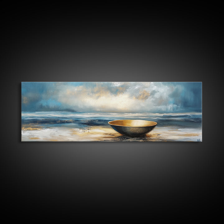 Ocean Bowl Framed Canvas Print, Coastal Zen Wall Art, Beach Minimalist Home Decor, Tranquil Seascape Art, Modern Nautical Wall Decor