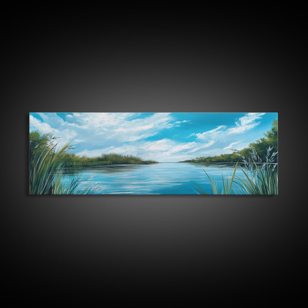 Tranquil River Landscape Art, Serene Water Painting, Nature Wall Decor, Blue Green Home Decor, Modern Office Wall Art