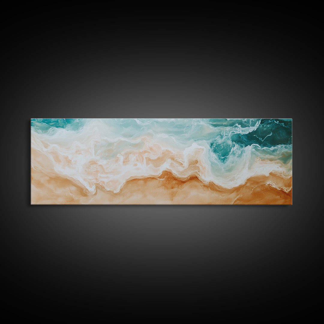 Coastal Beach Waves Painting, Serene Ocean Art, Abstract Shoreline Wall Decor, Neutral Beach House Decor, Modern Living Room Art