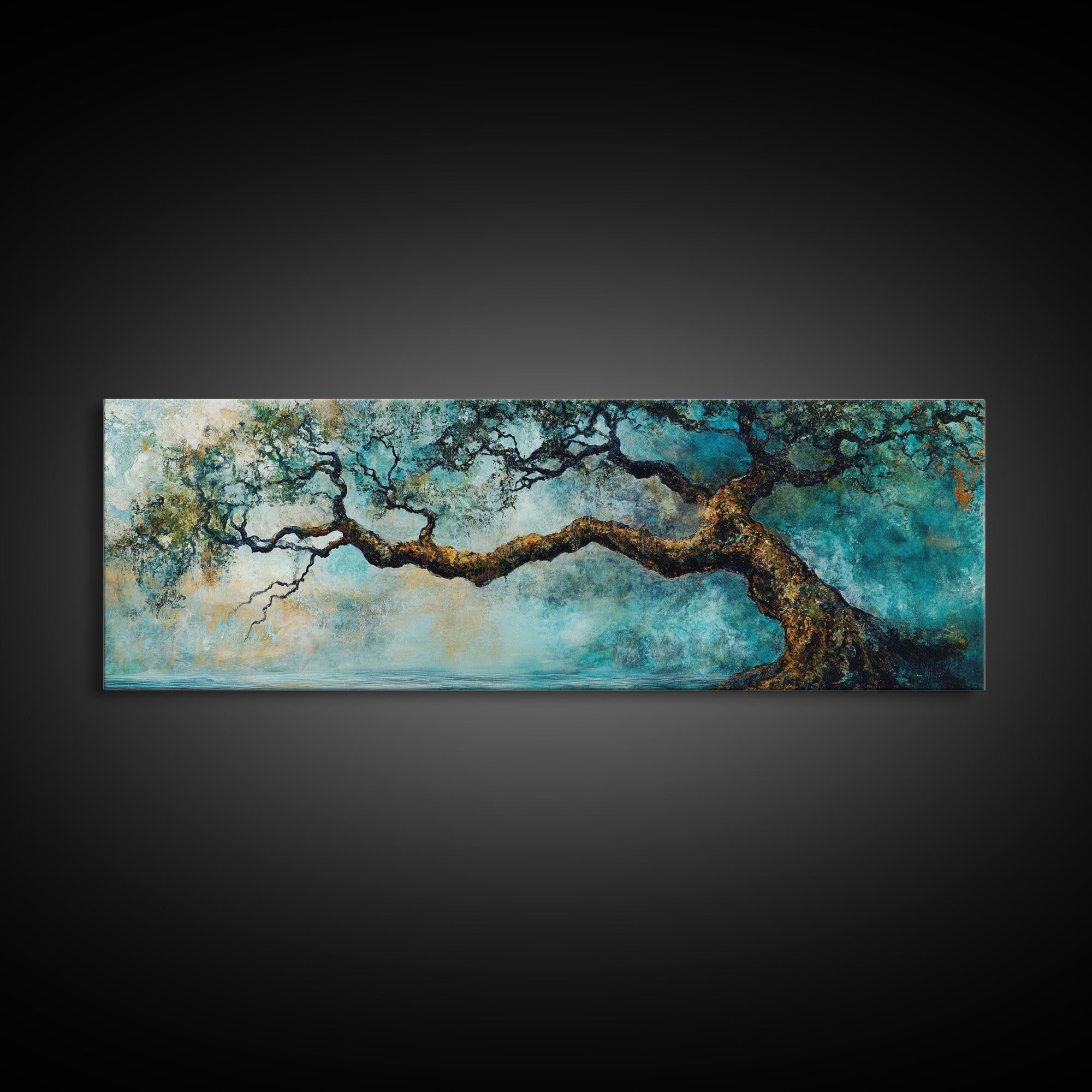 Ancient Oak Tree Framed Canvas Print - Moody Nature Wall Art, Dreamy Landscape Painting, Rustic Living Room Decor, Boho Tree Artwork