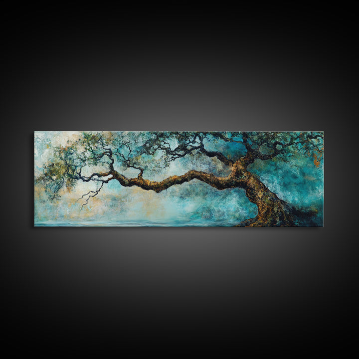 Ancient Oak Tree Framed Canvas Print - Moody Nature Wall Art, Dreamy Landscape Painting, Rustic Living Room Decor, Boho Tree Artwork