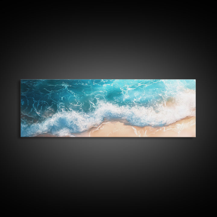 Beach Waves Canvas Print Tropical Shoreline Painting, Blue Ocean Art, Coastal Wall Decor, Relaxing Home Decor, Large Summer Wall Art