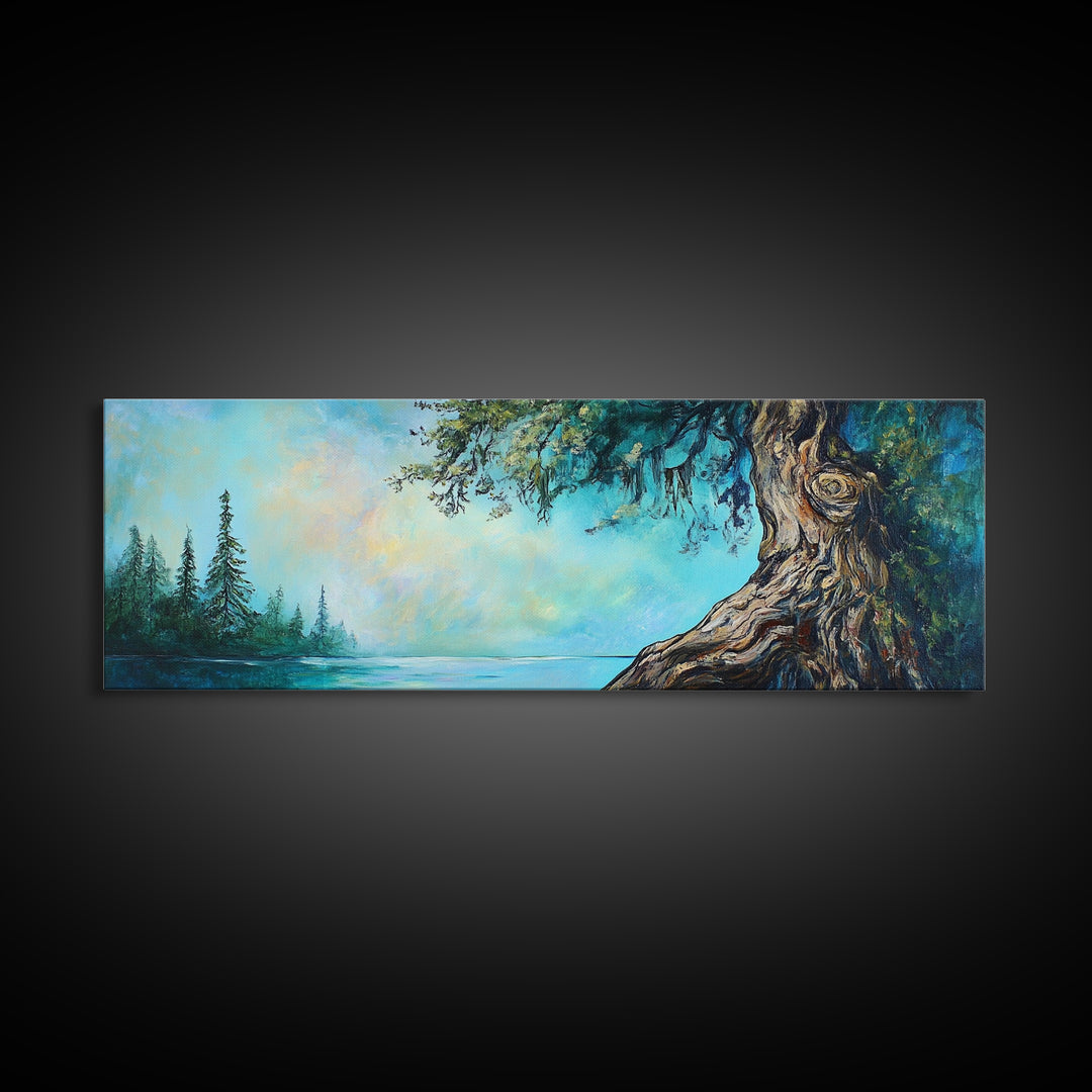 Ancient Tree Serenity Canvas Print Majestic Nature Painting Mystical Forest Art Peaceful Landscape Large Wall Art Living Room
