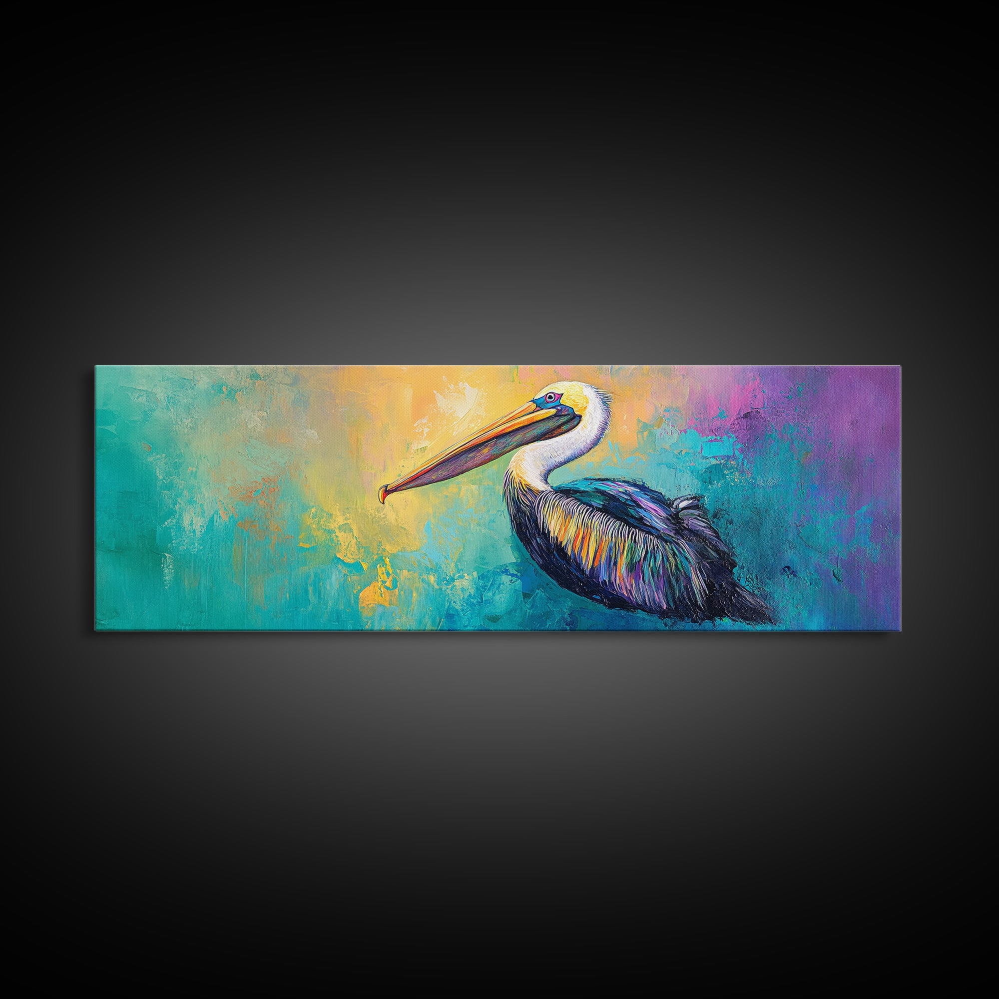 Pelican Abstract Framed Canvas Print Coastal Bird Wall Art, Vibrant Nautical Painting, Beach House Decor, Modern Wildlife Artwork