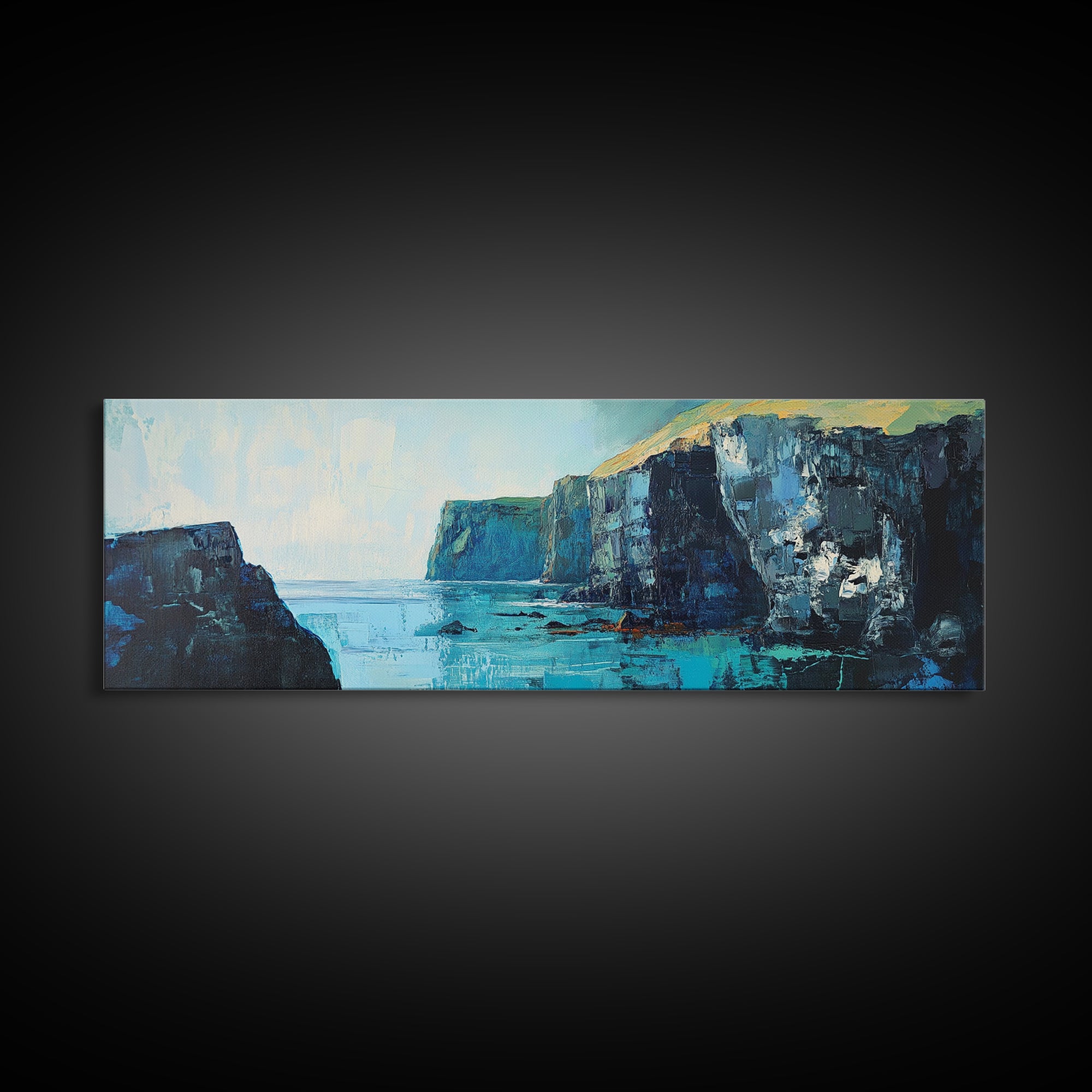 Coastal Cliffs Canvas Print Seascape Wall Art Ocean Waves Painting Nautical Decor Blue Tones Abstract Beach House Living Room Art