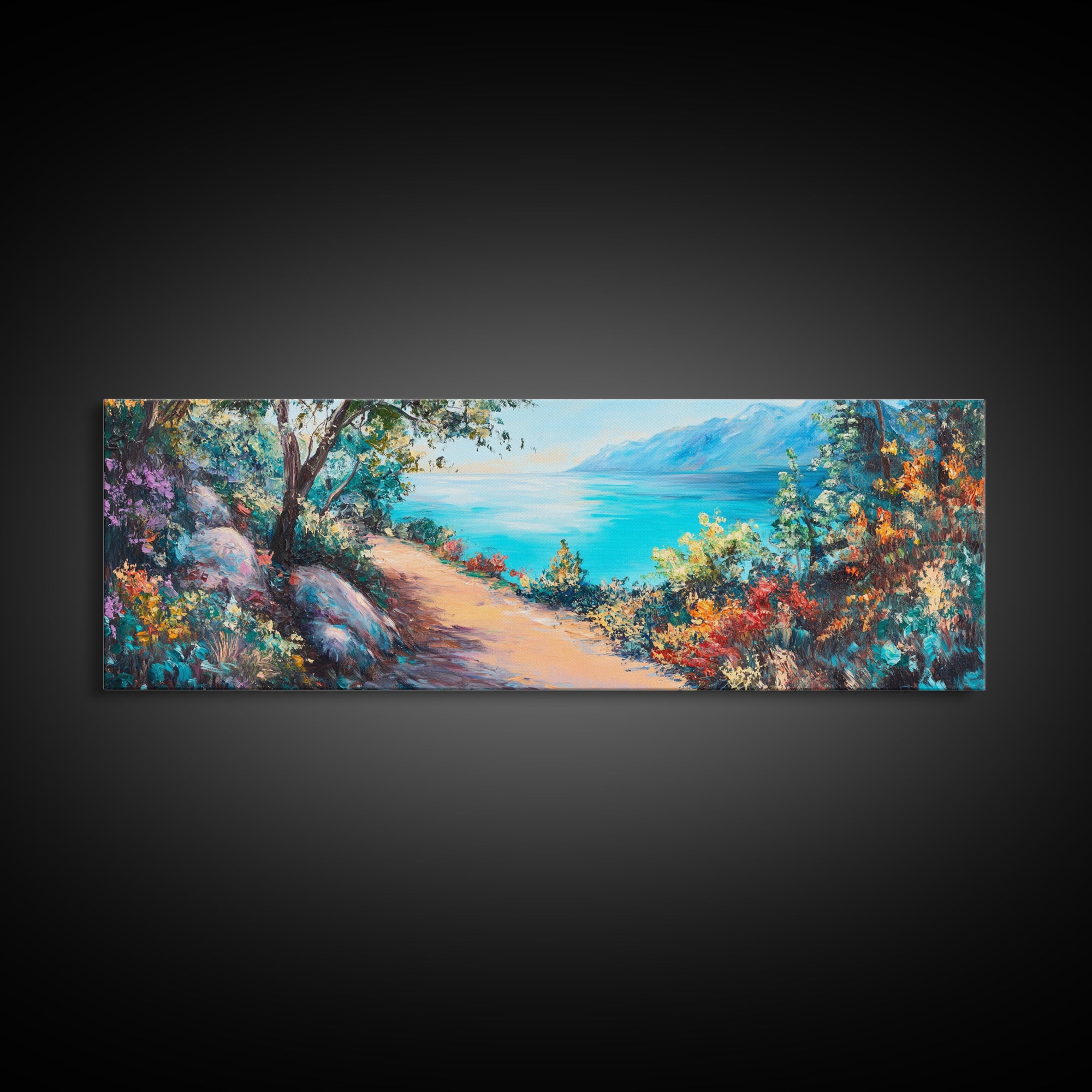 Coastal Pathway Painting Vibrant Beach Landscape Art Mediterranean Seaside Wall Decor Nature Artwork Living Room