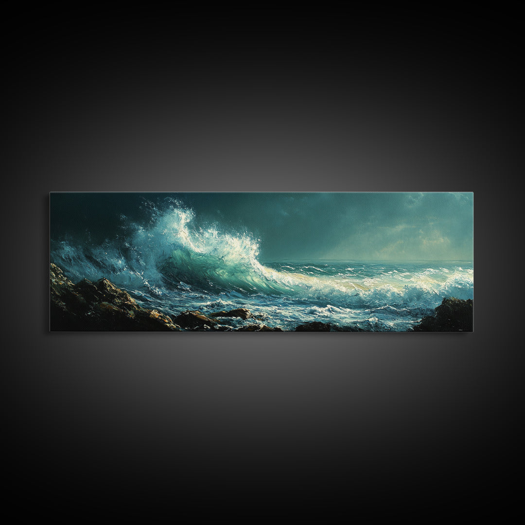 Dark Ocean Wave Canvas Print Dramatic Seascape Art, Coastal Wall Art, Stormy Water Painting, Nautical Home Decor, Large Wall Art