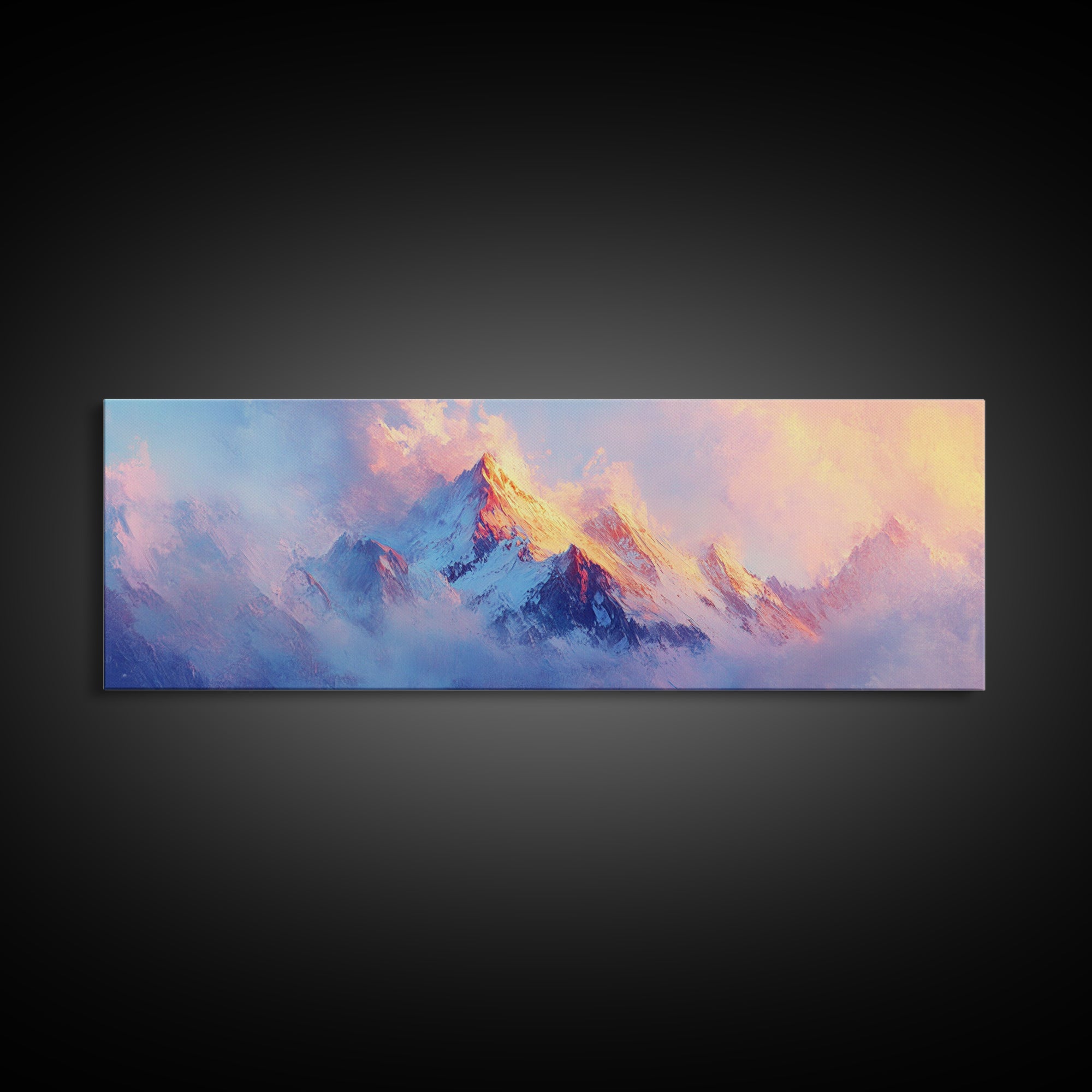 Dreamy Sunset Mountains Canvas Print Ethereal Landscape Art Pastel Sky Snowy Peaks Wall Decor Serene Bedroom Painting