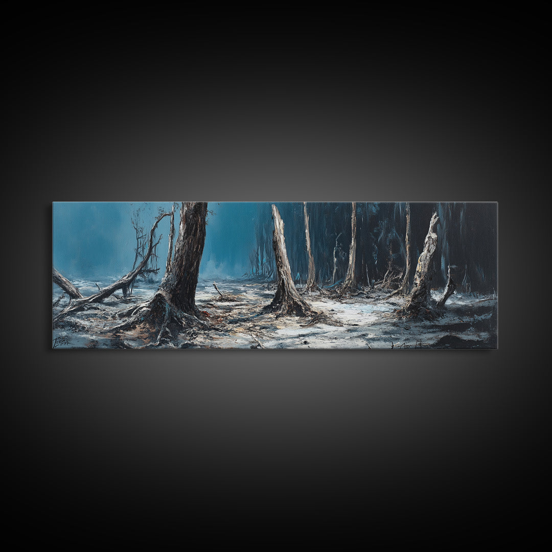 Dark Forest Mystical Canvas Print Moody Landscape Wall Art Gothic Nature Decor Haunted Woods Painting Spooky Halloween Gift