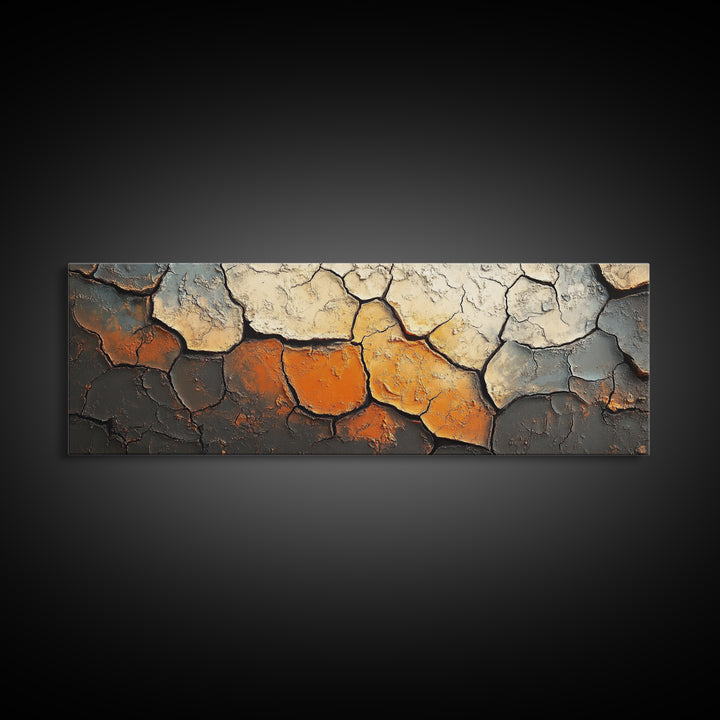 Cracked Earth, Textured Wall Art, Abstract Painting, Earthy Tones, Framed Canvas Print, Industrial Home Decor, Office Artwork