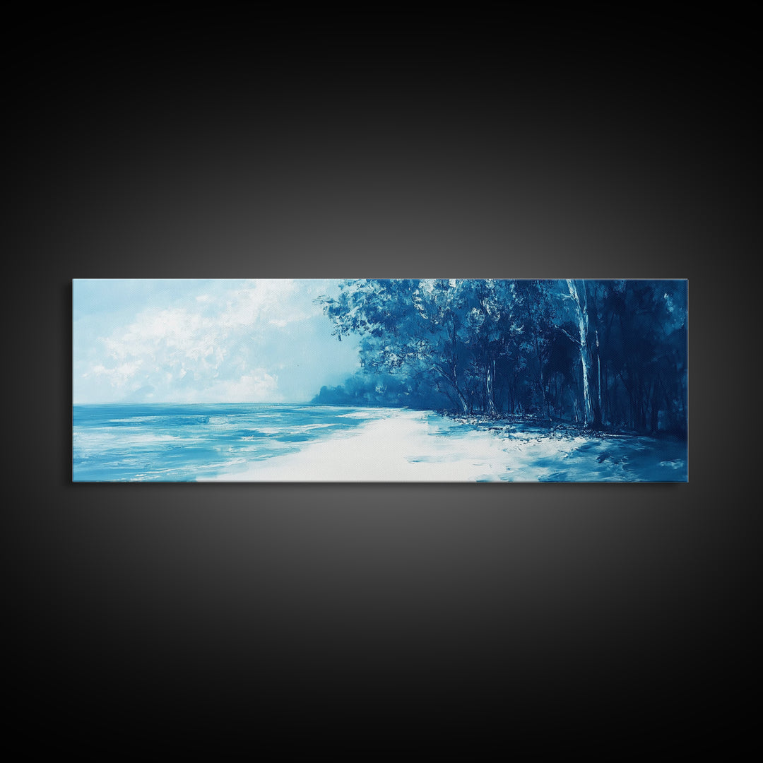 Ocean Shore, Coastal Landscape, Nautical Wall Art, Framed Canvas Print, Beach House Decor, Monochrome Seascape, Tranquil Art, Water Scene