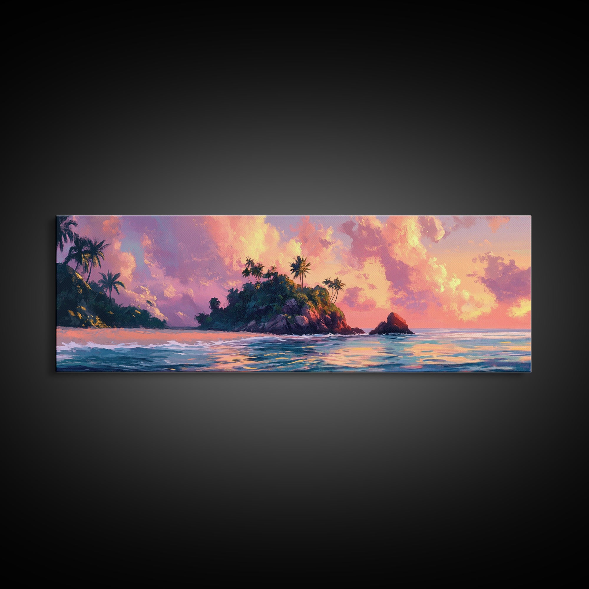 Tropical Sunset, Palm Tree Beach, Coastal Wall Art, Canvas Print, Island Paradise, Vibrant Seascape, Bedroom Decor, Summer Aesthetic