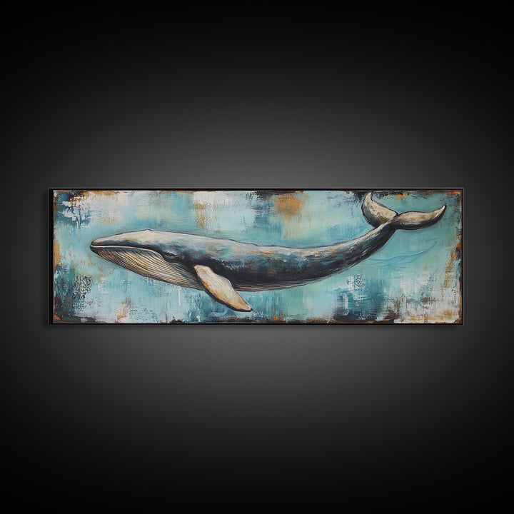 Blue Whale, Ocean Art, Canvas Print, Coastal Home Decor, Nautical Wall Art, Marine Life Painting, Beach House Wall Art, Rustic Artwork