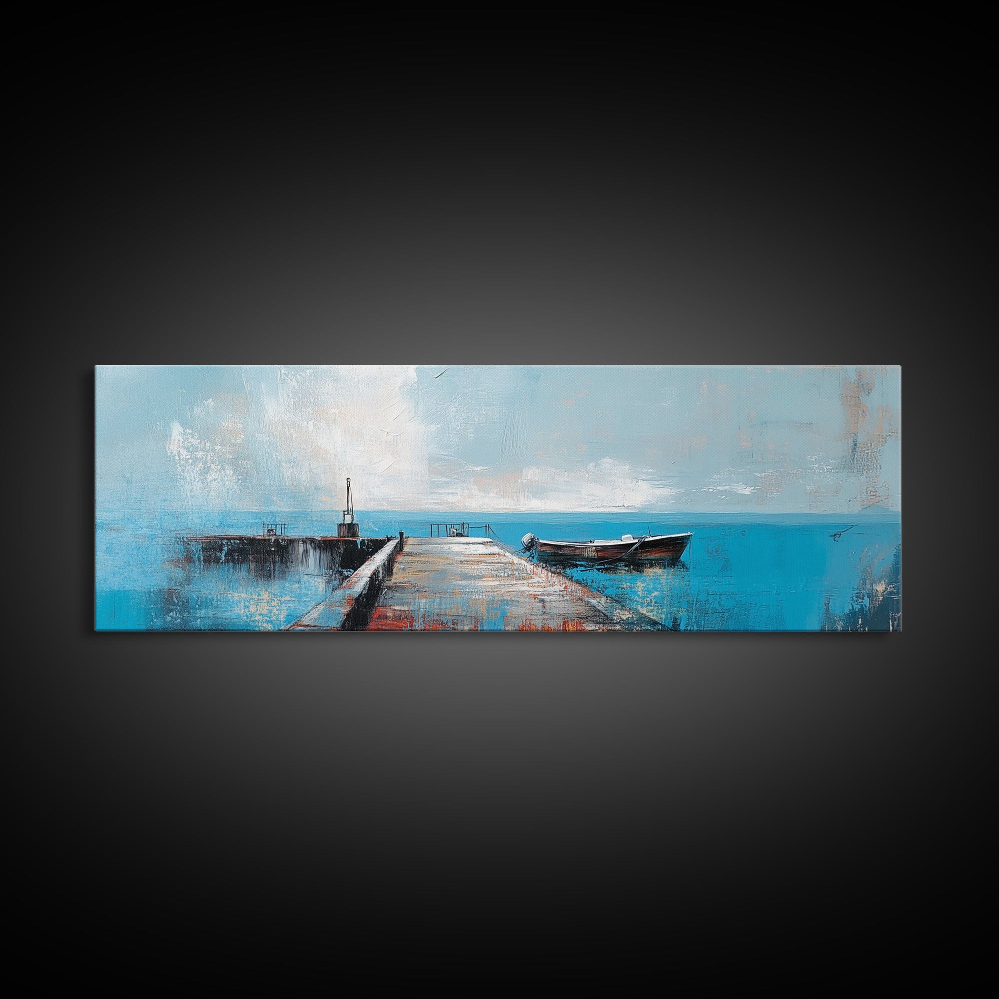 Ocean Pier, Blue Coastal Art, Nautical Wall Decor, Beach House Art, Living Room Wall Art, Seascape Painting, Canvas Print