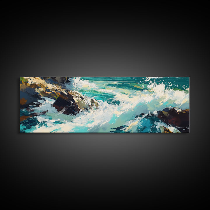 Ocean Waves, Coastal Seascape Art, Beach House Wall Decor, Blue Abstract Painting, Living Room Art, Modern Print, Canvas Print
