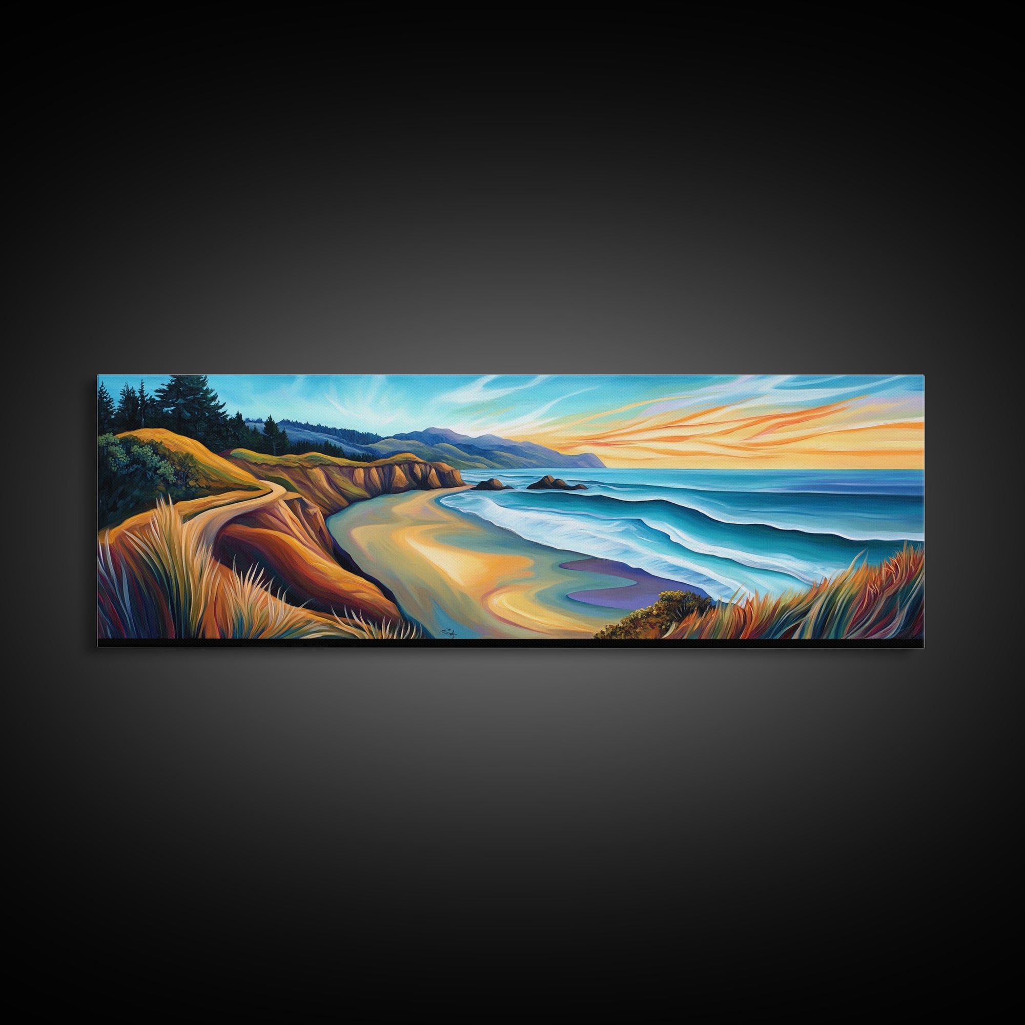 Coastal Sunset, Beach Wall Art, Ocean Landscape, Seascape Painting, Nature Art, Living Room Art, Canvas Print, Framed Canvas Print