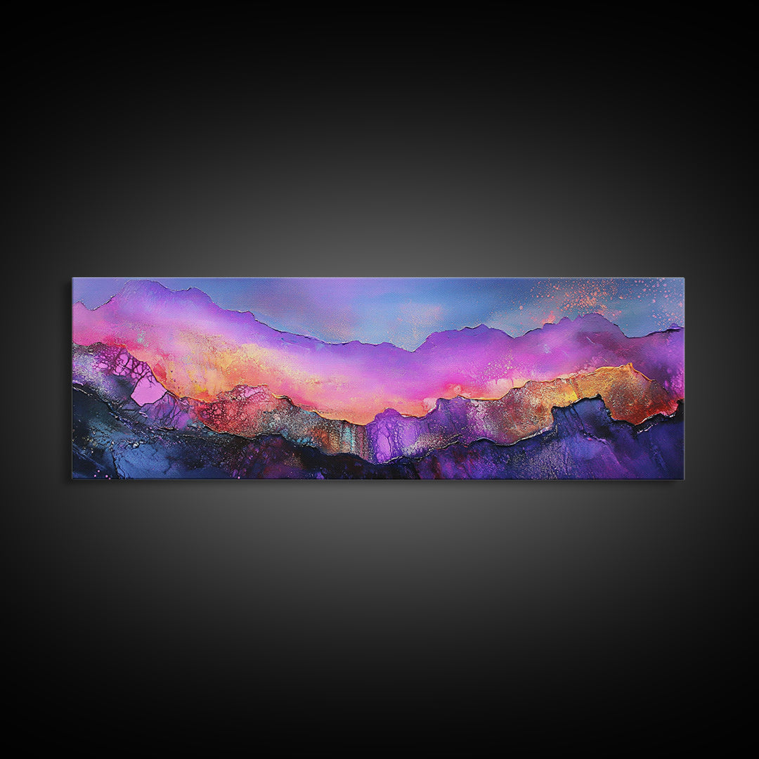 Abstract Mountains, Colorful Sunset Art, Modern Landscape, Vibrant Wall Art, Living Room Art, Canvas Print, Framed Canvas Print