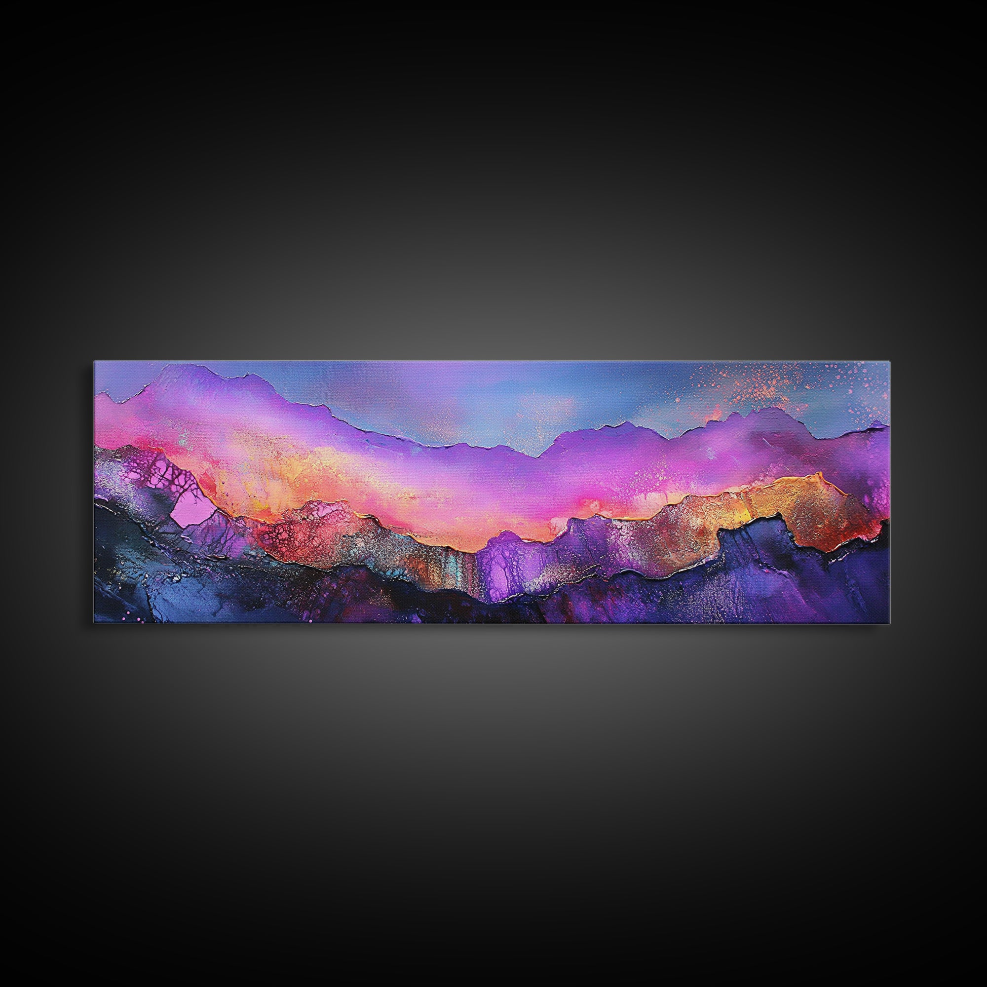 Abstract Mountains, Colorful Sunset Art, Modern Landscape, Vibrant Wall Art, Living Room Art, Canvas Print, Framed Canvas Print
