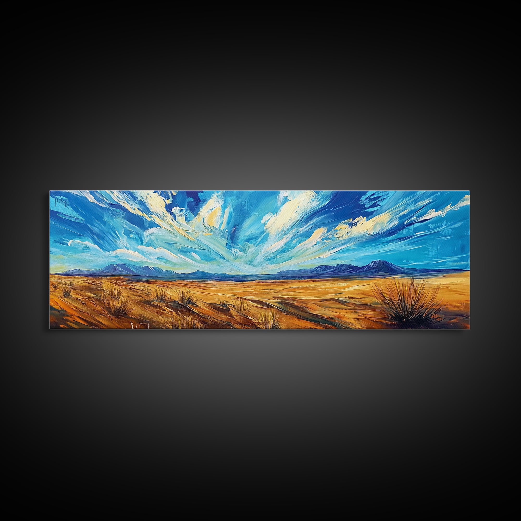 Desert Landscape, Sunset Over Mountains, Nature Painting, Home Decor, Living Room Art, Canvas Print, Framed Canvas Print