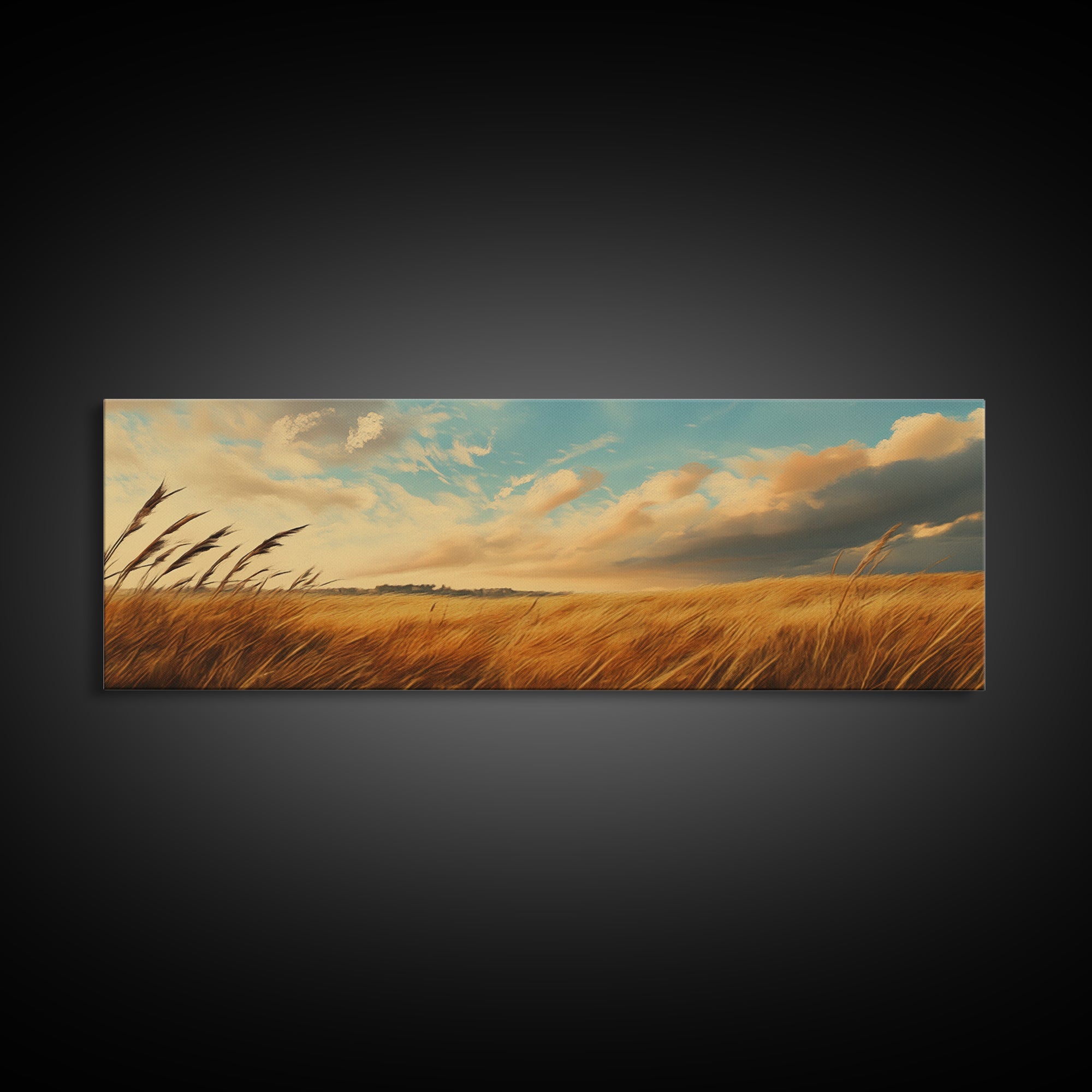 Golden Fields, Autumn Wind Art, Rustic Country Landscape, Farmhouse Home Decor, Living Room Art, Canvas Print, Framed Canvas Print