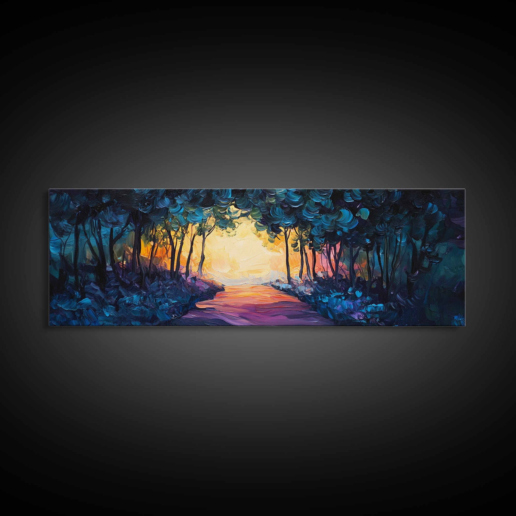 Enchanted Forest, Magical Nature Scene, Sunset Pathway Art, Mystical Landscape, Dreamy Wall Decor, Framed Canvas Print