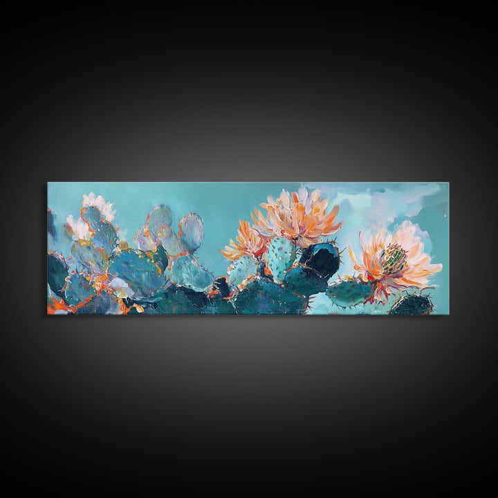 Blooming Cactus Flowers Canvas Print Vibrant Desert Painting, Boho Wall Art, Southwest Decor, Botanical Living Room Artwork