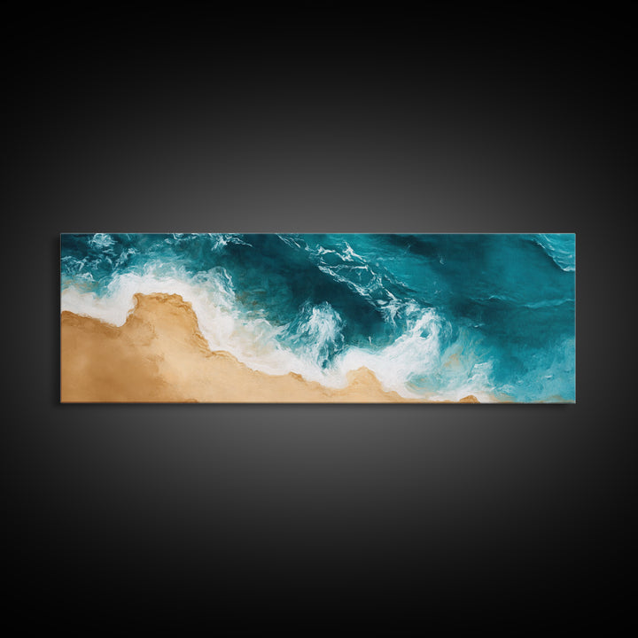 Aerial Beach View Canvas Print Abstract Seascape Painting, Ocean Waves , Nautical Coastal Wall Art, Minimalist Home Decor