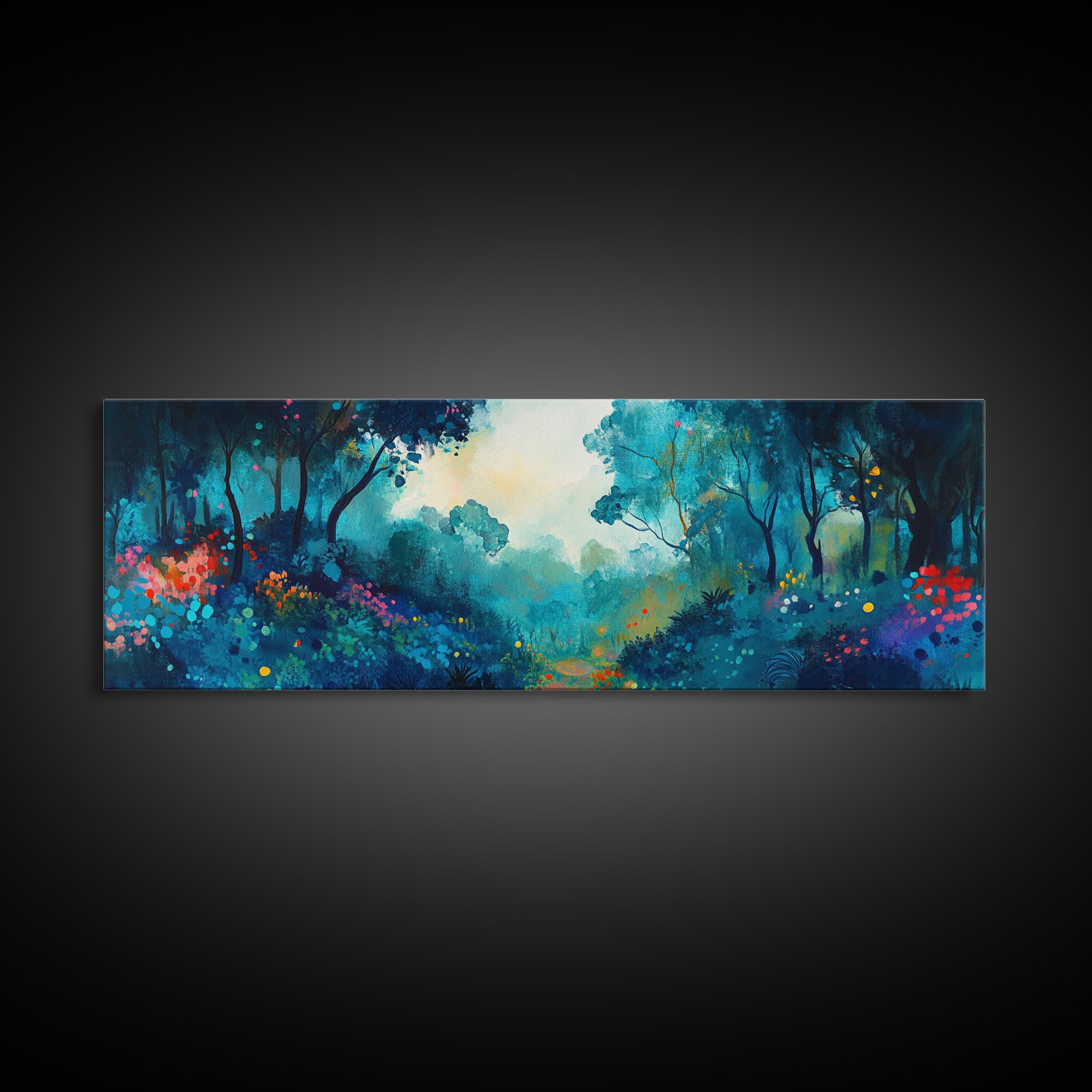 Mystical Forest Framed Canvas Print, Enchanted Woods Art, Vibrant Landscape Wall Art, Nature Home Decor, Boho Aesthetic