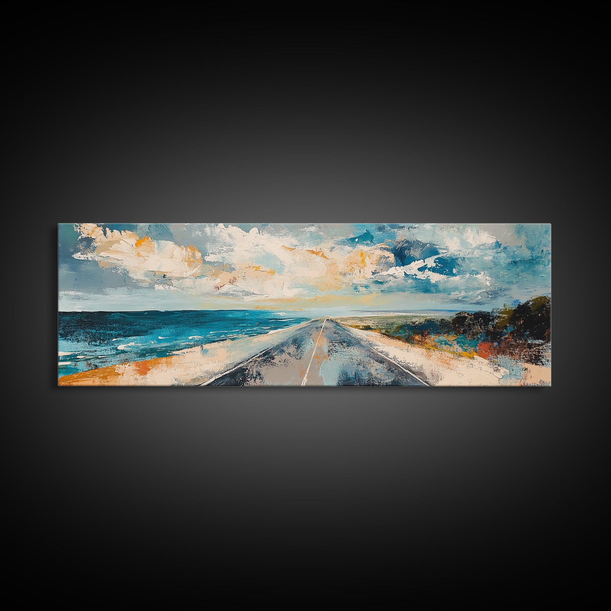 Coastal Highway Canvas Print, Ocean Road Painting, Scenic Landscape Wall Art, Travel Decor, Abstract Artwork, Office Wall Art