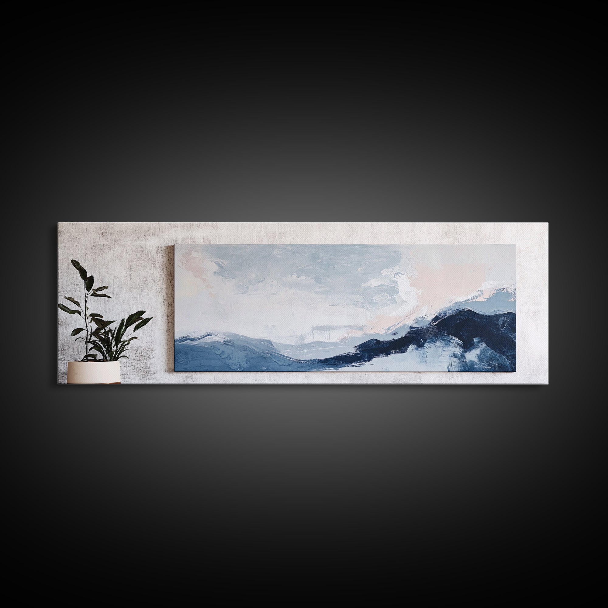 Blue Abstract Waves Canvas Print Minimalist Coastal Wall Art, Serene Seascape Painting, Modern Office or Living Room Decor, Gift Idea