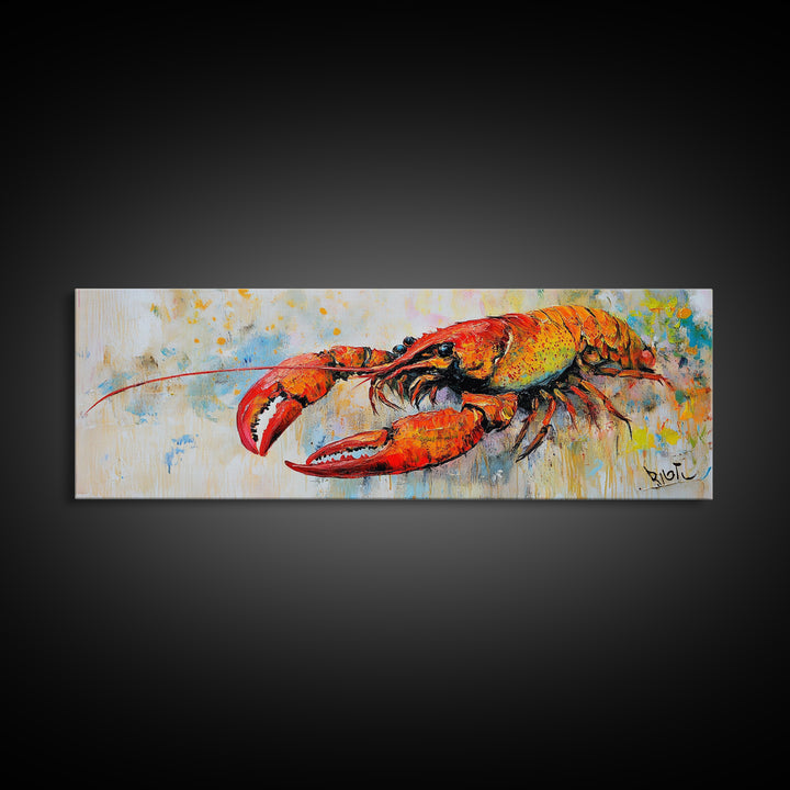 Bold Lobster Painting Canvas Print Vibrant Coastal Kitchen Wall Art, Seafood Restaurant Decor, Nautical Dining Room or Bar Artwork