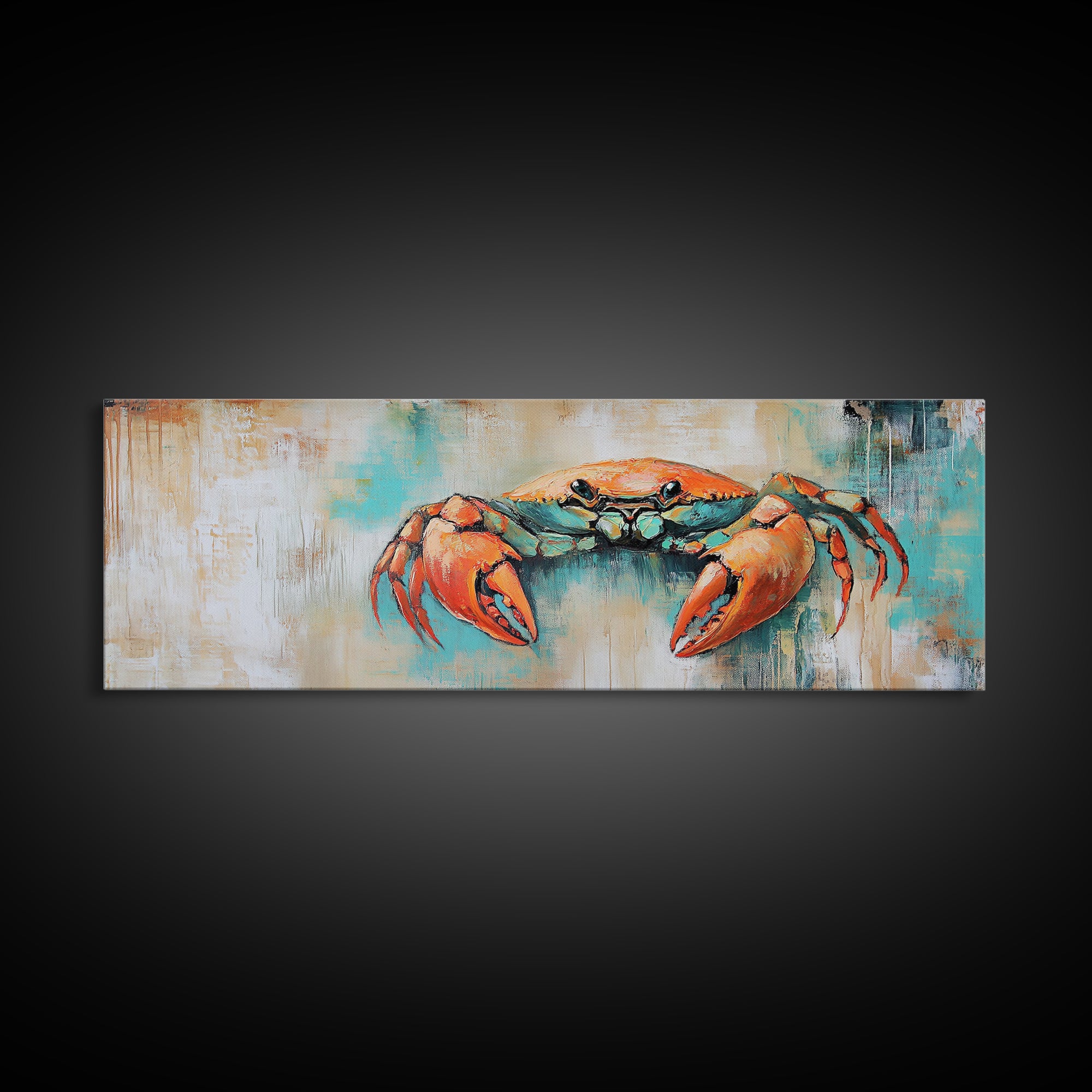 Rustic Crab Art Framed Canvas Print Coastal Nautical Wall Decor, Beach House Kitchen Art, Textured Ocean Painting, Living Room Accent