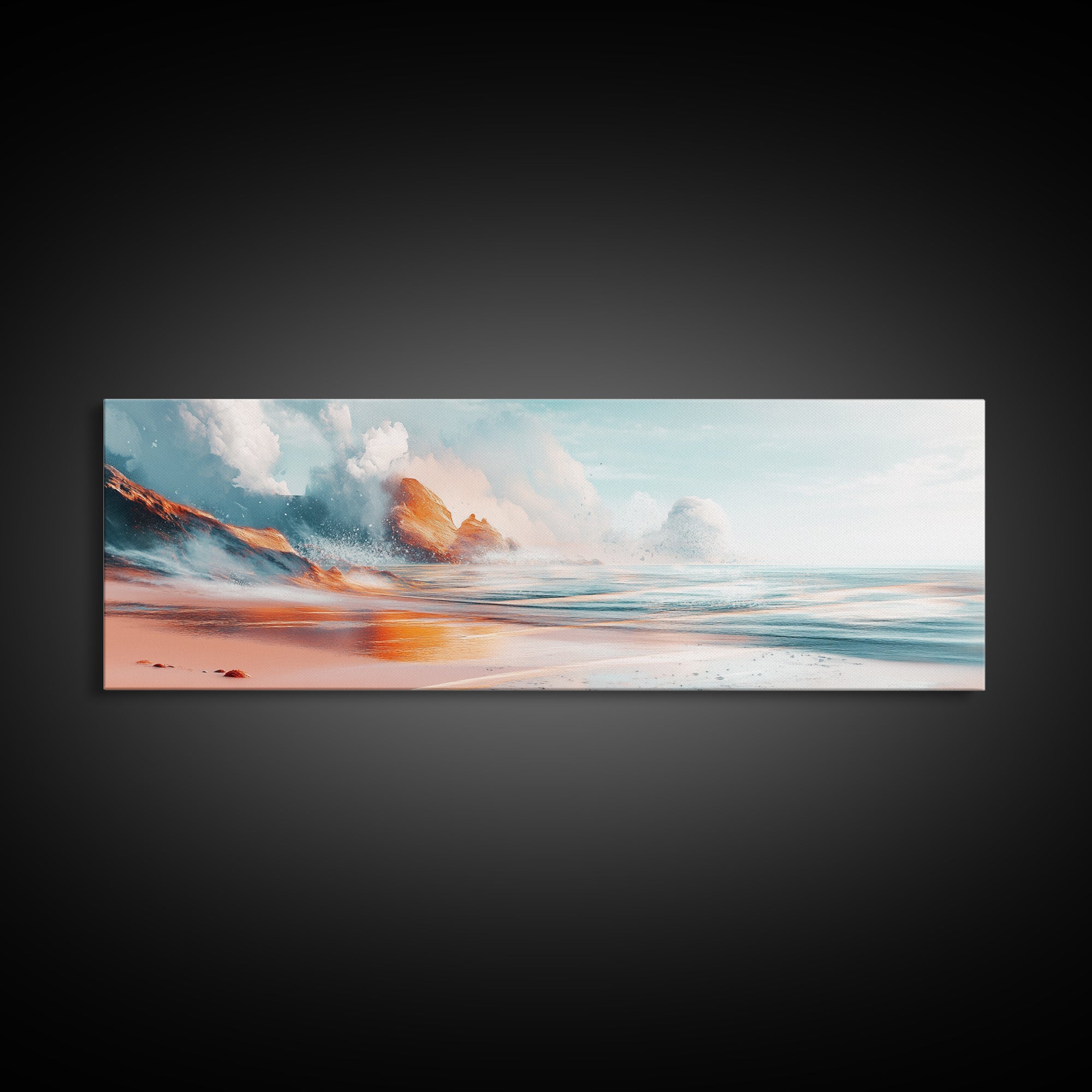 Ocean Wave Sunset Wall Art, Beach Coastal Painting, Serene Seascape Artwork, Relaxing Nautical Decor, Modern Home Accent