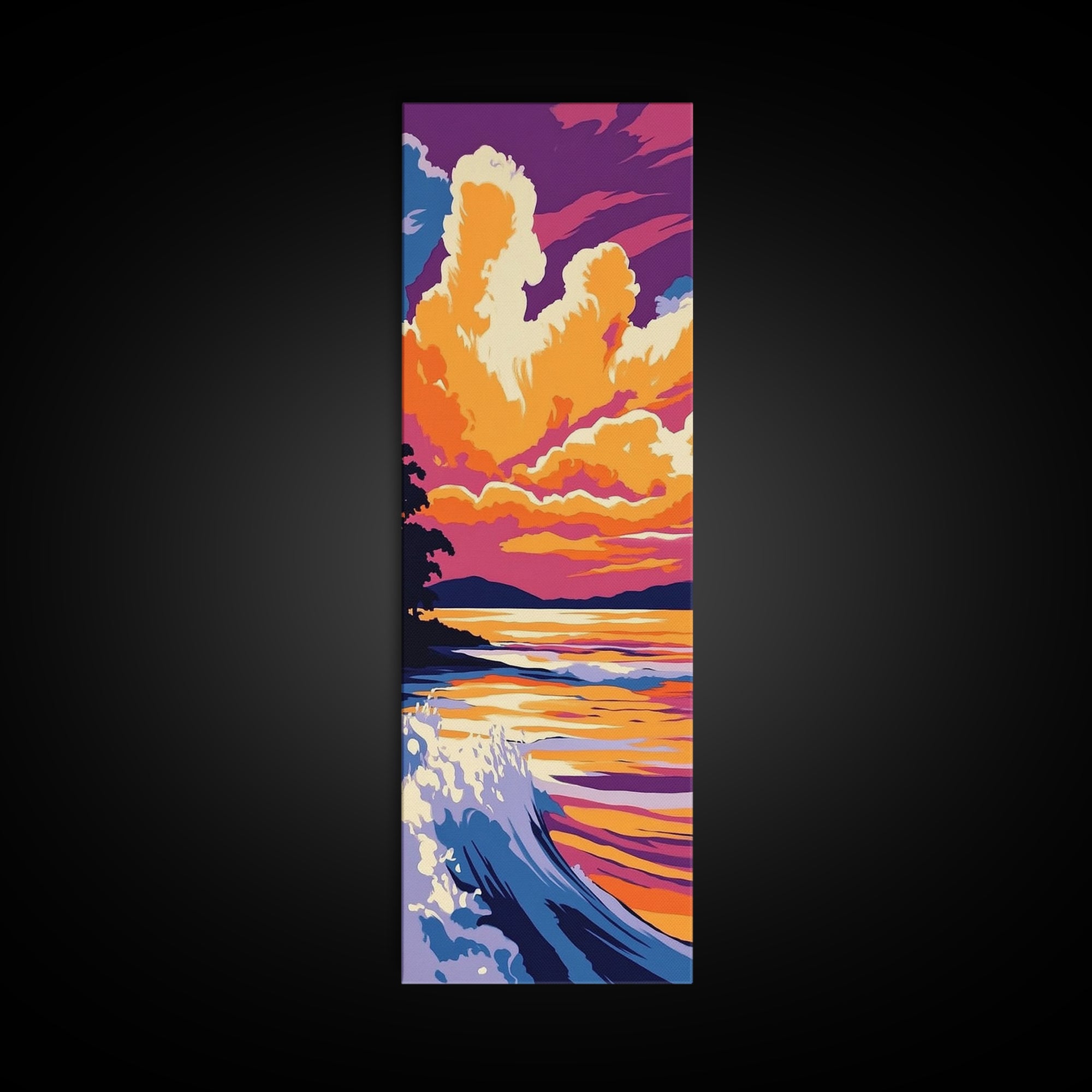 Ocean Sunset Wave, Beach Landscape, Vibrant Seascape, Framed Canvas Print, Coastal Wall Art, Nautical Decor, Summer Home Accent