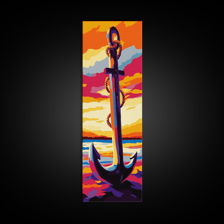 Nautical Anchor, Coastal Sunset, Bold Ocean Art, Vibrant Seaside Decor, Modern Beach House Art, Bedroom Wall Art, Canvas Print