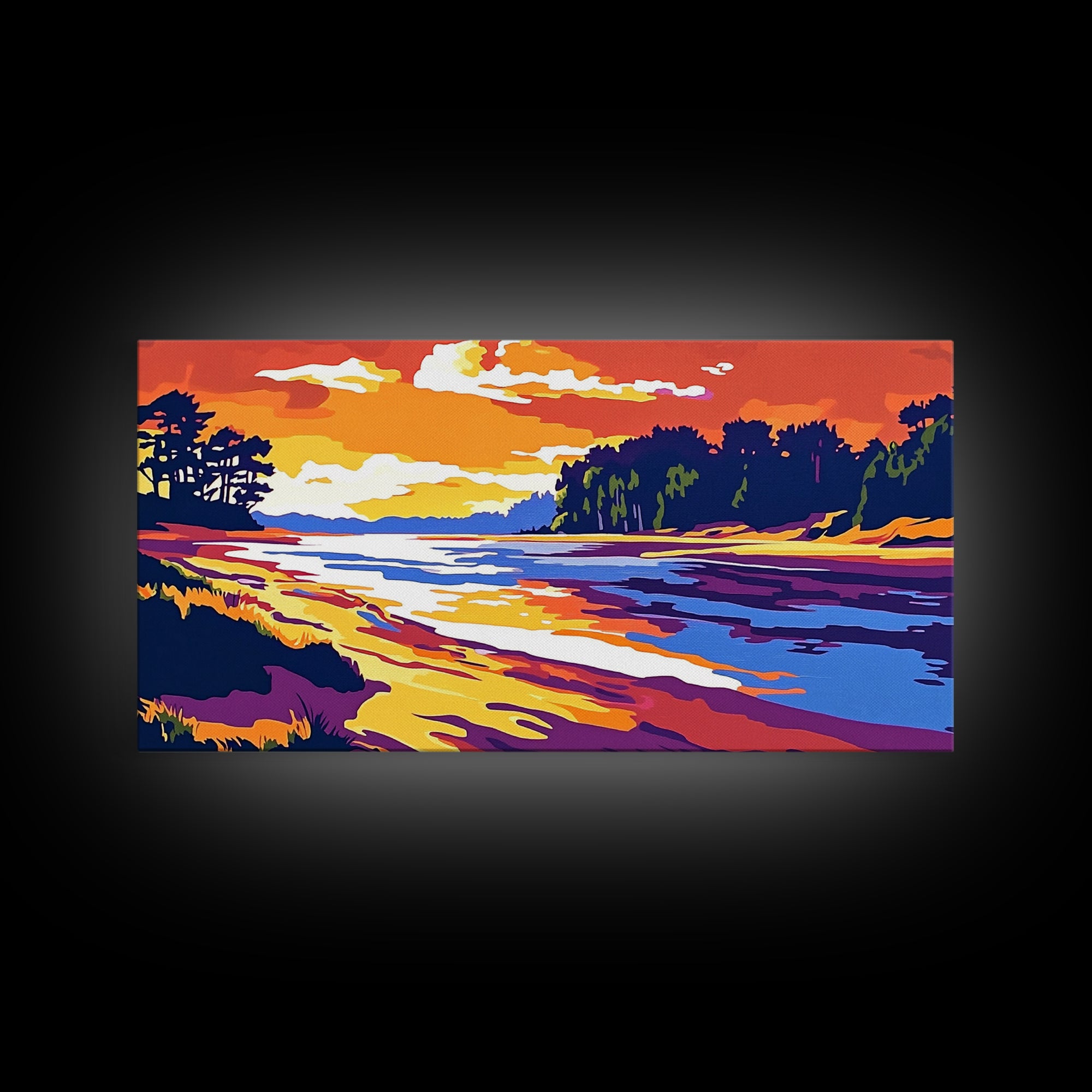 Ocean Shore, Sunset Glow, Coastal Serenity, Framed Canvas Print, Beach House Wall Art, Nautical Decor, Vibrant Seascape Painting