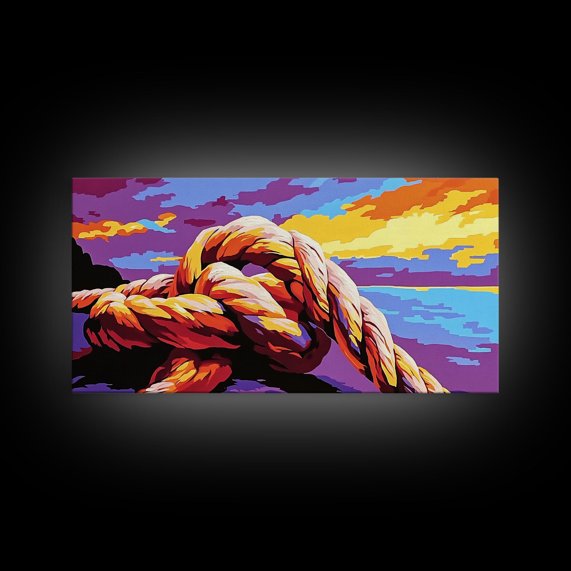 Nautical Knot, Ocean View, Coastal Decor, Framed Canvas Print, Sunset Seascape, Beach House Art, Sailing Gift, Maritime Theme
