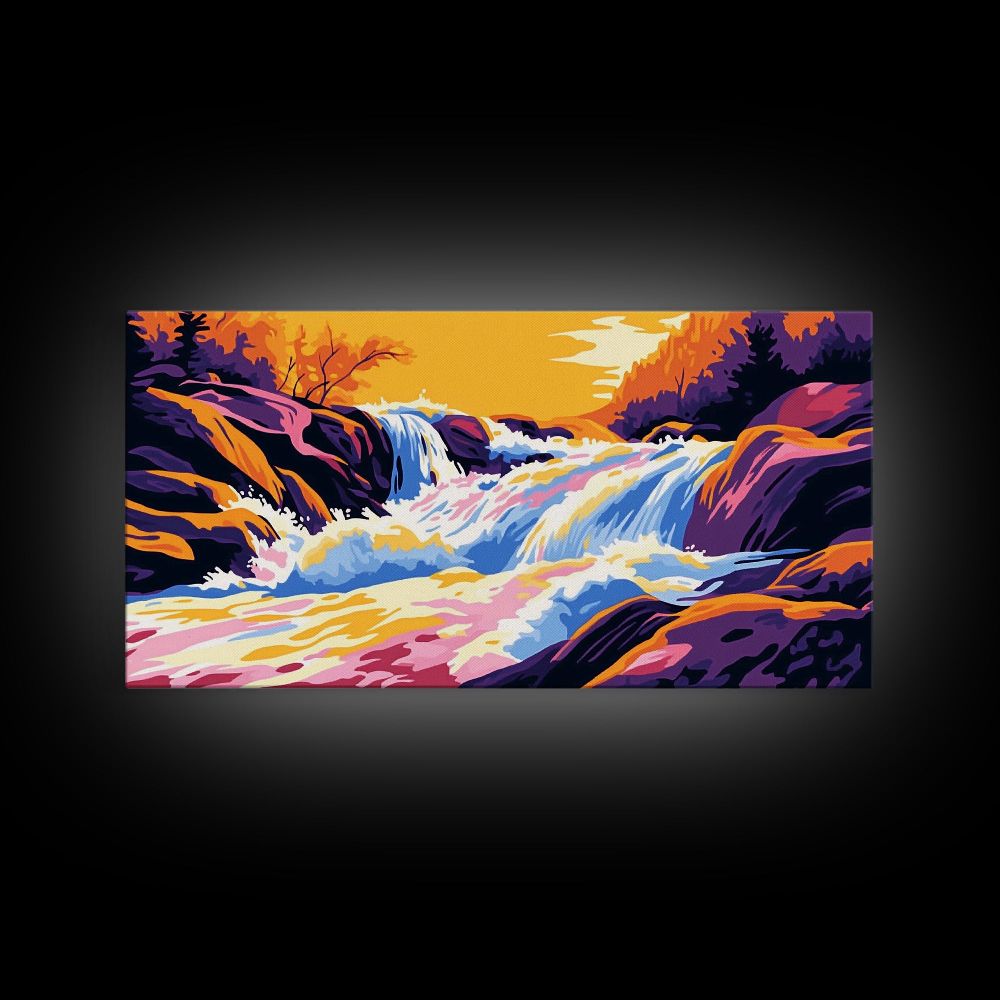 Mountain Wildflowers, Colorful Nature Scene, Sunset Glow, Vibrant Art, Scenic Landscape, Framed Canvas Print, Living Room Wall Art