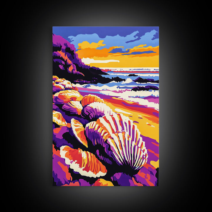 Ocean Shore, Shells, Beach, Waves, Canvas Print, Coastal Wall Art, Nautical Decor, Seaside Living, Bathroom Artwork, Summer Vibes