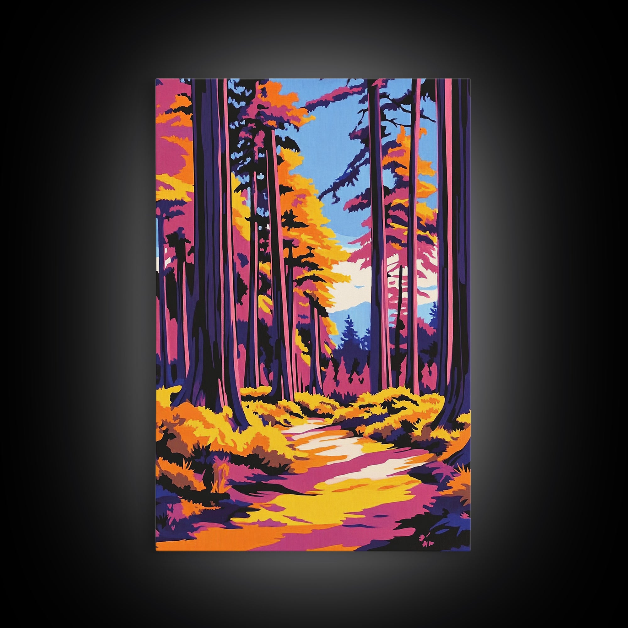 Tall Trees, Forest Pathway, Autumn Wall Art, Nature Landscape, Cabin Retreat Decor, Cozy Rustic Home, Framed Canvas Print, Gift Idea