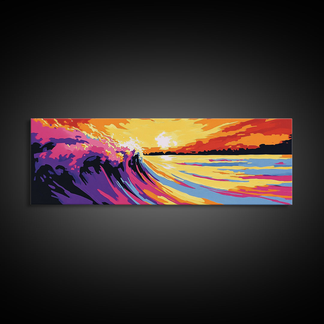 Ocean Wave, Sunset Surf, Coastal Seascape, Vibrant Beach Art, Framed Canvas Print, Surfing Wall Art, Nautical Decor, Beach House Artwork