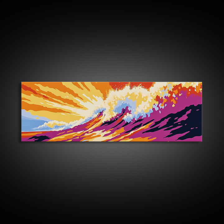 Ocean Wave, Sunset Surf, Coastal Energy, Canvas Print, Beach Wall Art, Bold Seascape, Vibrant Home Decor, Surfing Aesthetic