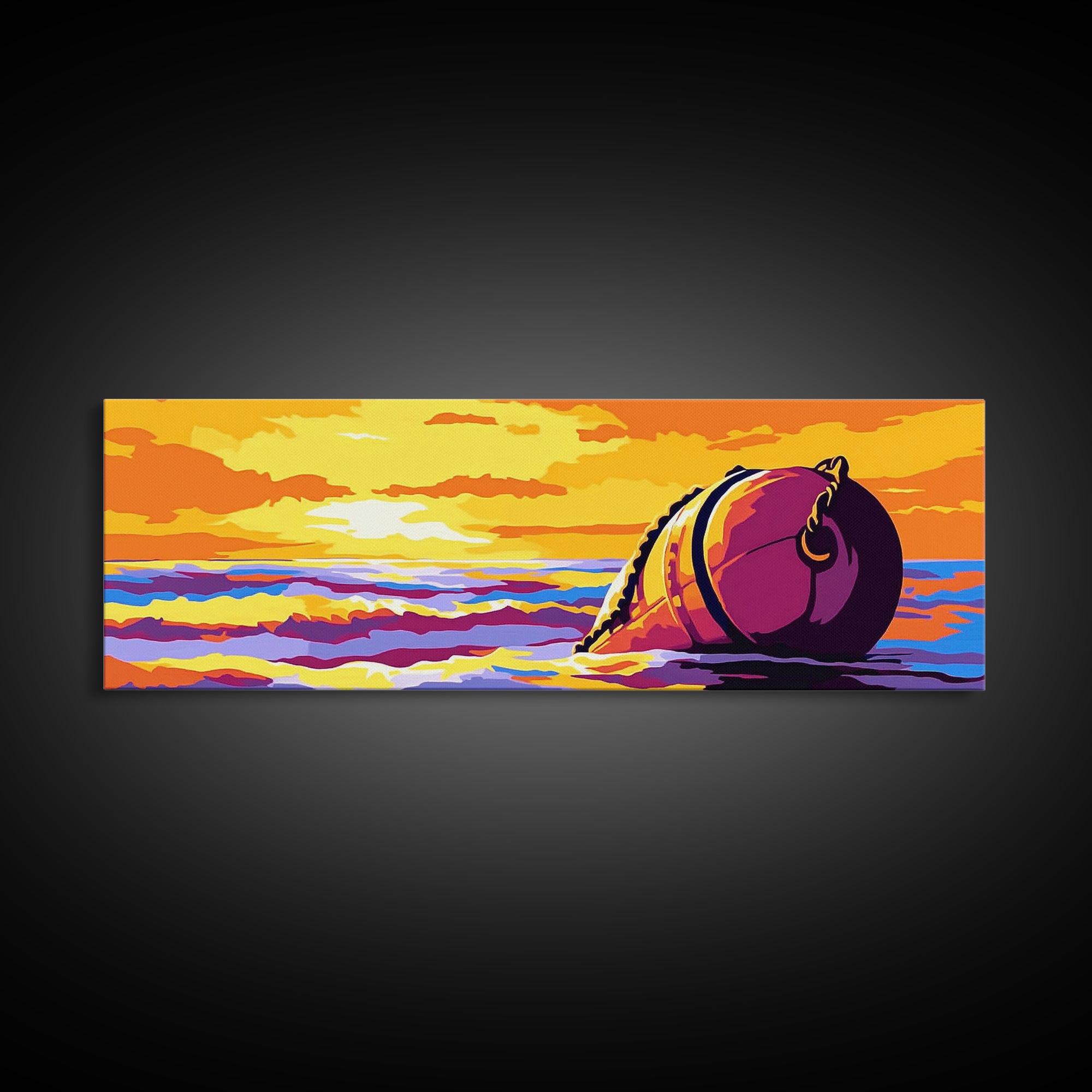 Ocean Sunset, Floating Buoy, Canvas Print, Nautical Art, Coastal Home Decor, Beach House Wall Art, Vibrant Seascape, Living Room Decor