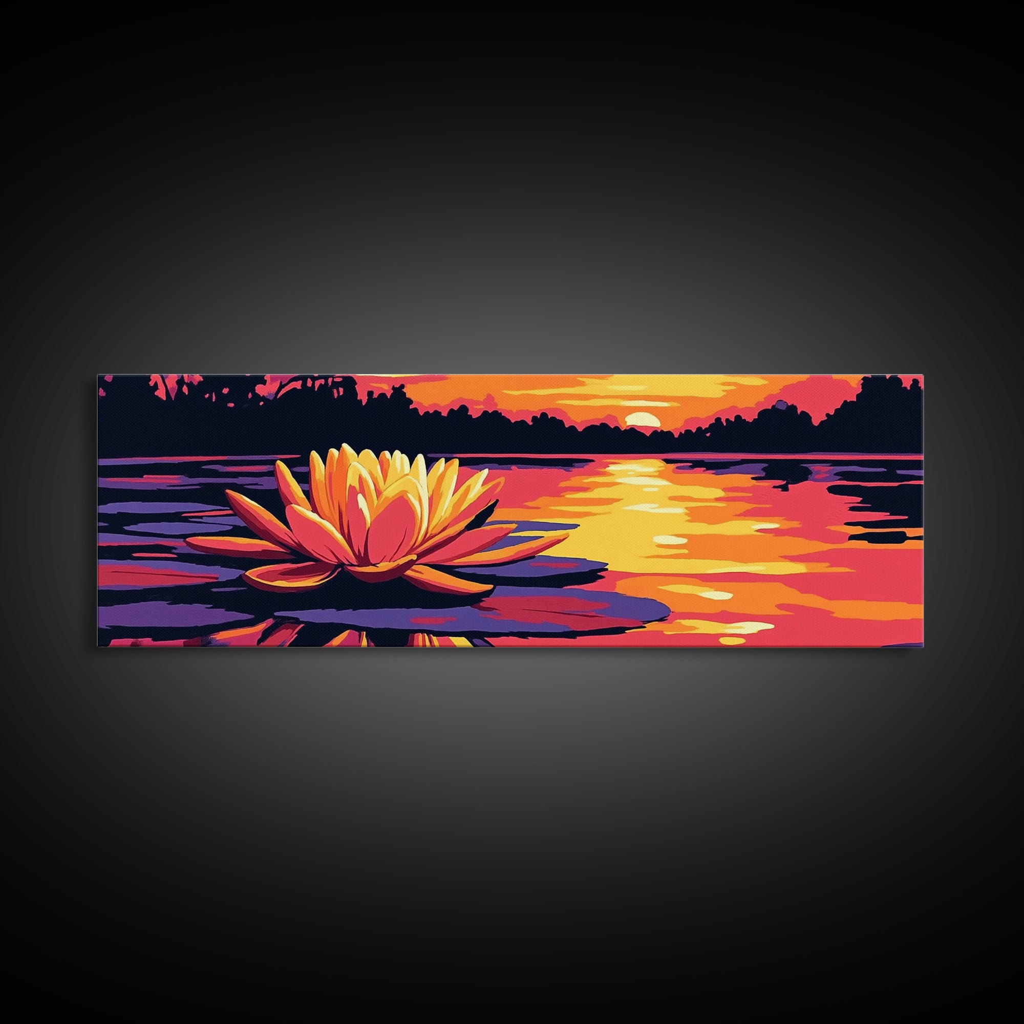 Water Lily, Tranquil Lake, Framed Canvas Print, Serene Nature Art, Zen Wall Decor, Sunset Reflection, Large Artwork, Bathroom Wall Art