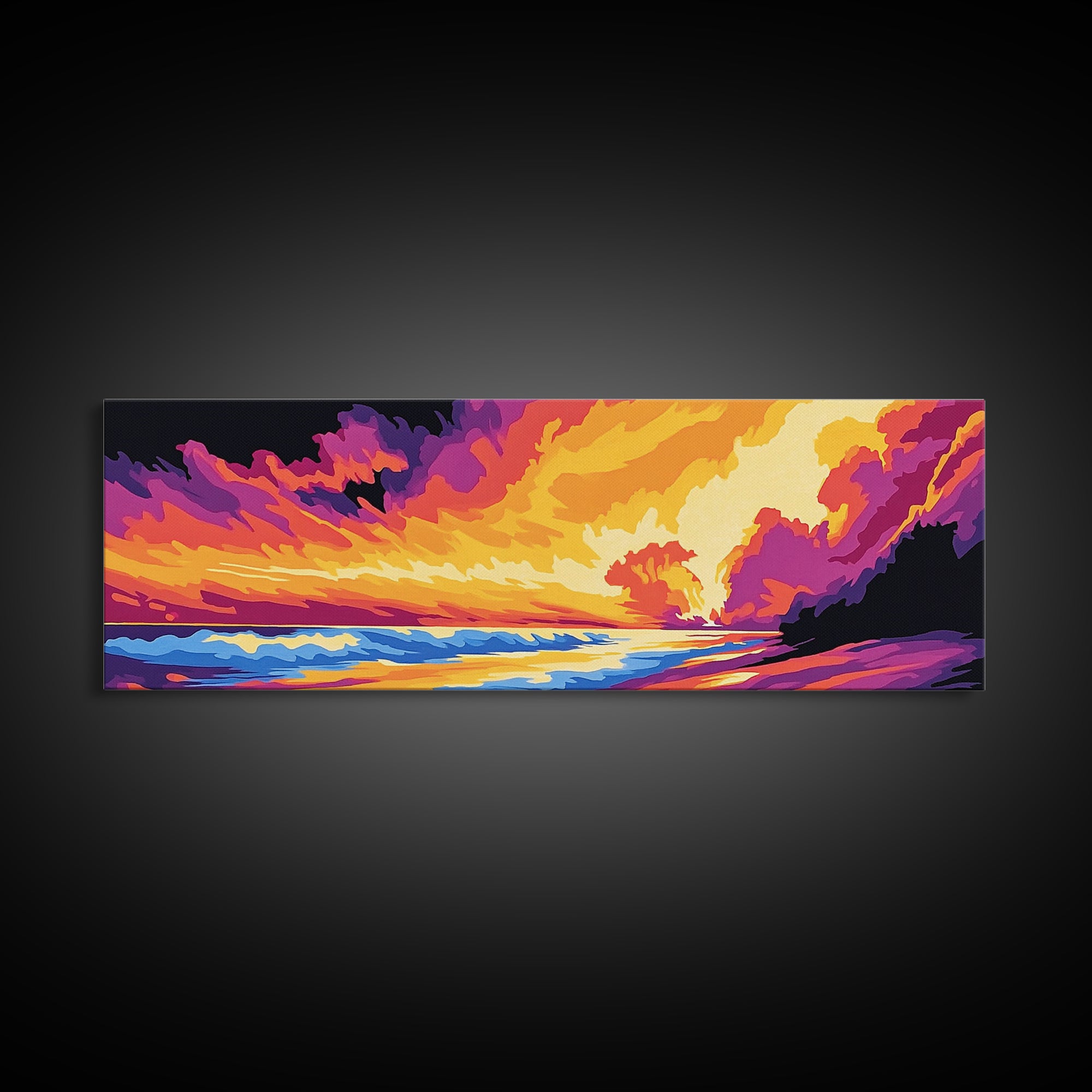 Ocean Sunset, Fiery Sky, Seascape Waves, Canvas Print, Beach House Wall Art, Coastal Home Decor, Vibrant Water Art, Summer Vibes