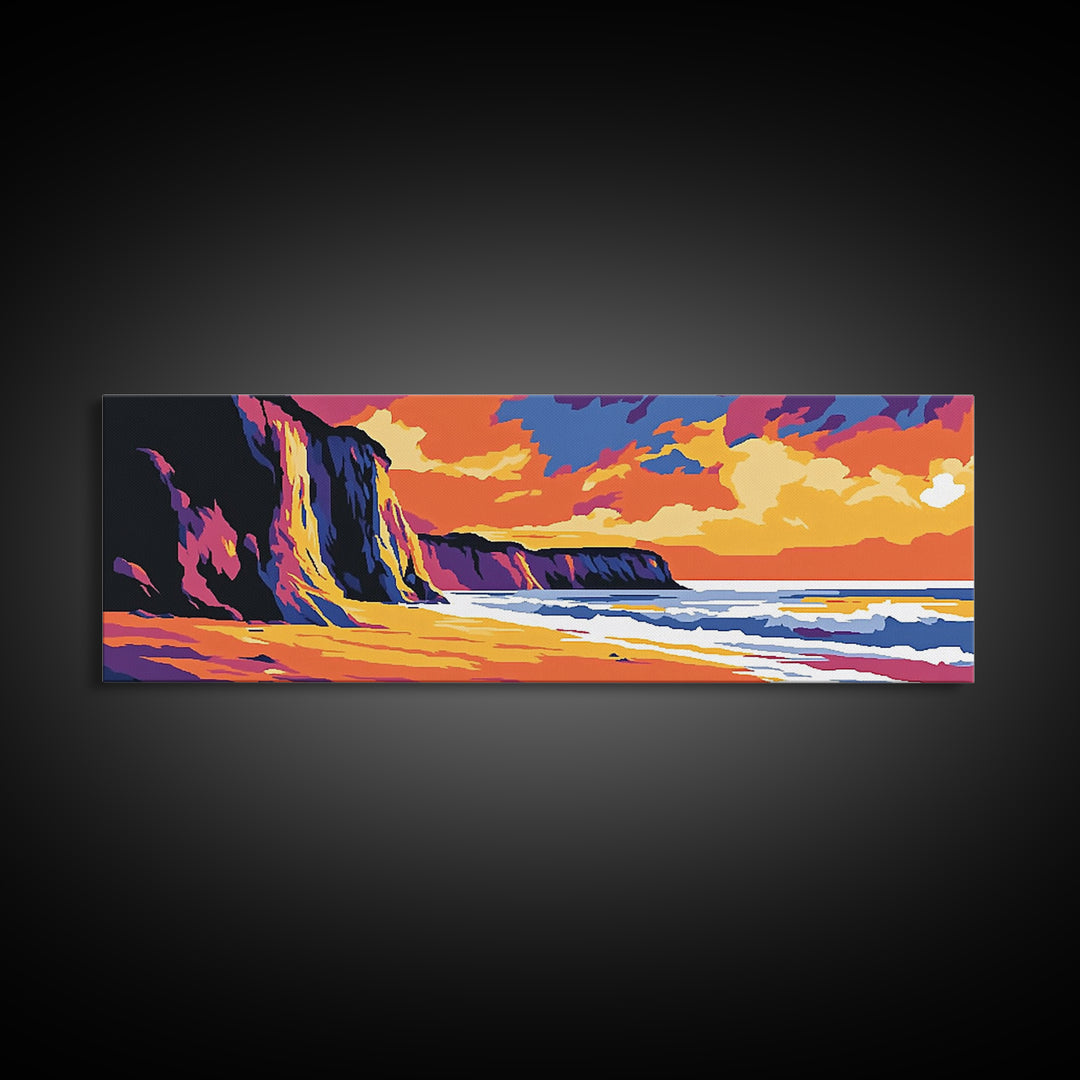 Ocean Sunset, Coastal Serenity, Beach House Art, Seascape Painting, Nature Wall Decor, Framed Canvas Print, Living Room Wall Art