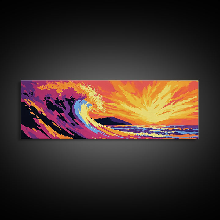 Ocean Wave, Sunset Seascape, Bold Coastal, Canvas Print, Beach Wall Art, Vibrant Surf Art, Tropical Home Decor, Water Movement