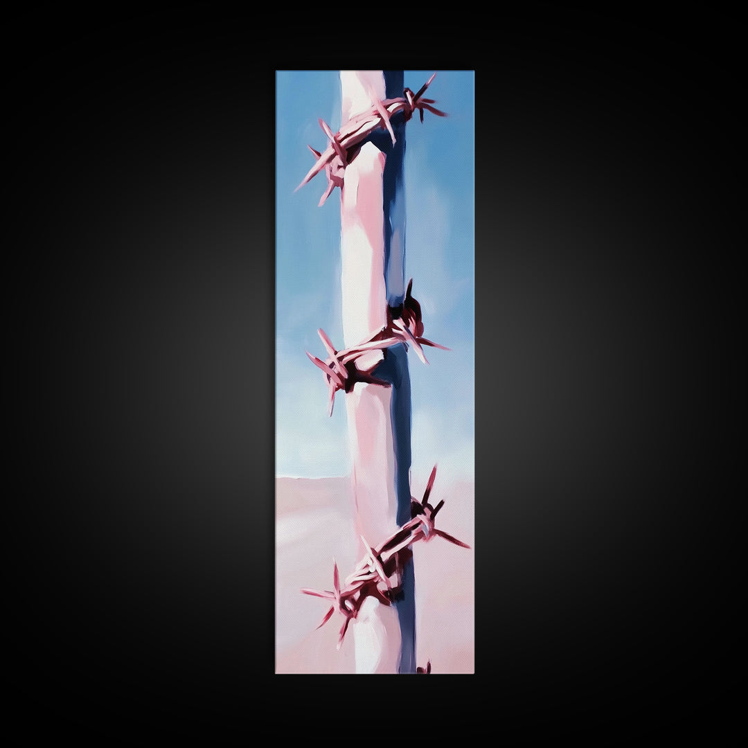 Barbed Wire Fence, Rustic Western, Moody Pink Art, Framed Canvas Print, Minimalist Farmhouse, Modern Wall Art, Entryway Decor